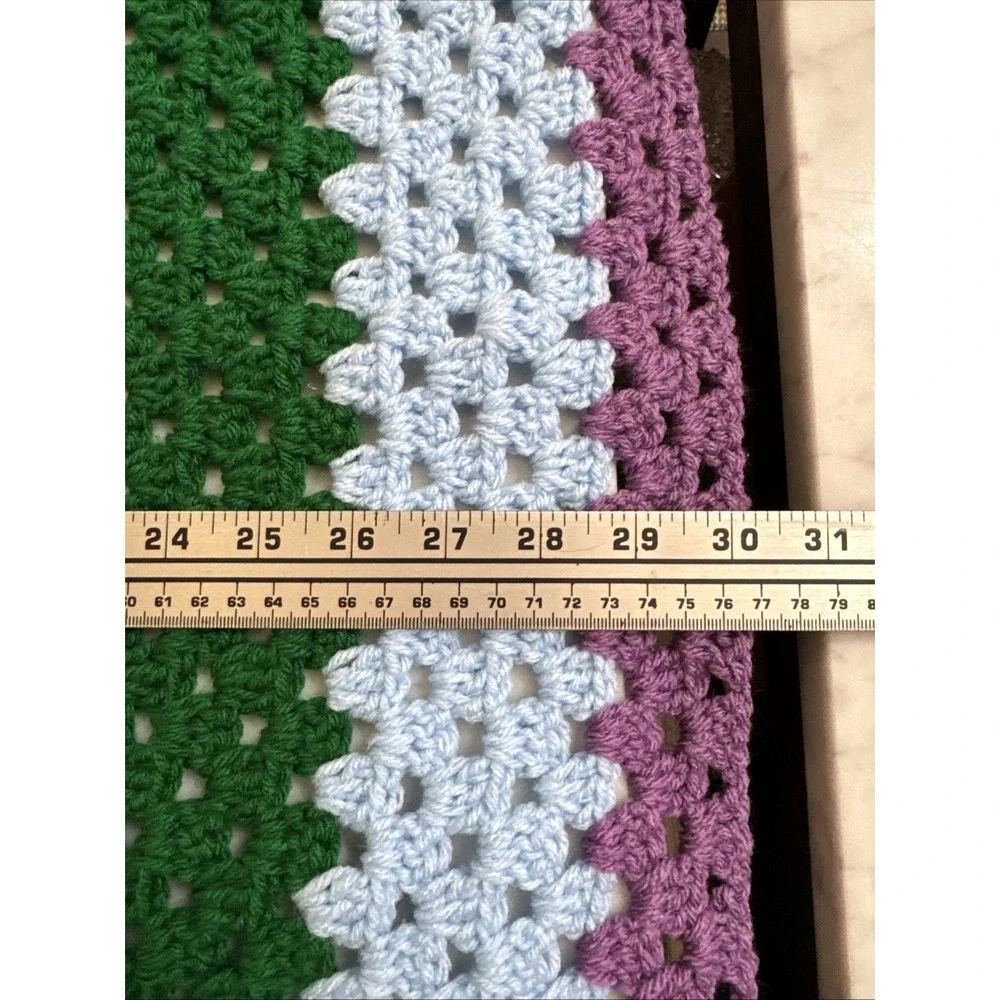 VTG Retro‎ Handmade Crochet Afghan Small Throw Blue Purple Granny Square 30